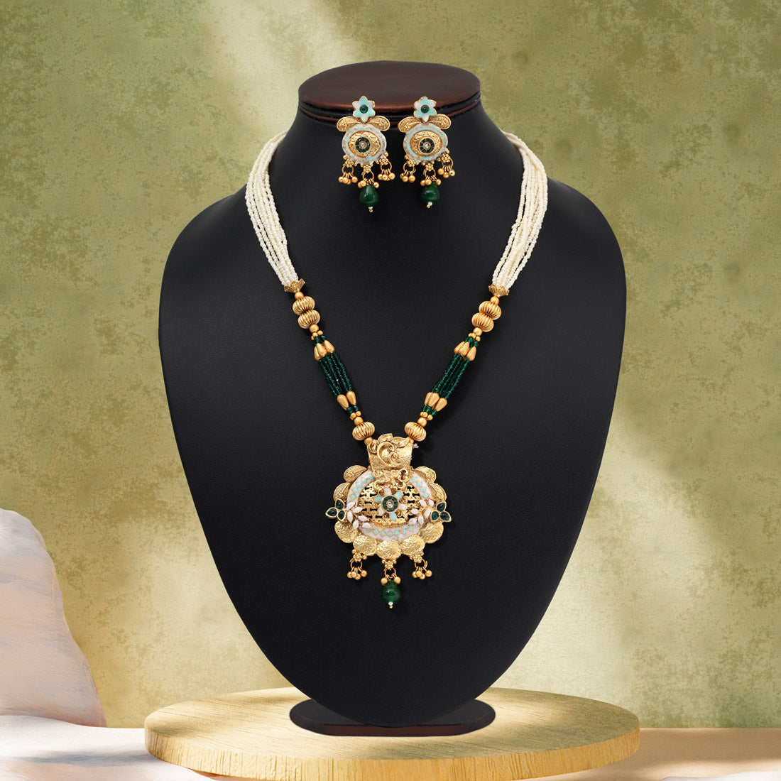 Green Color Matte Gold Meenakari Necklace Set (MKN617GRN) Jewellery GetGlit