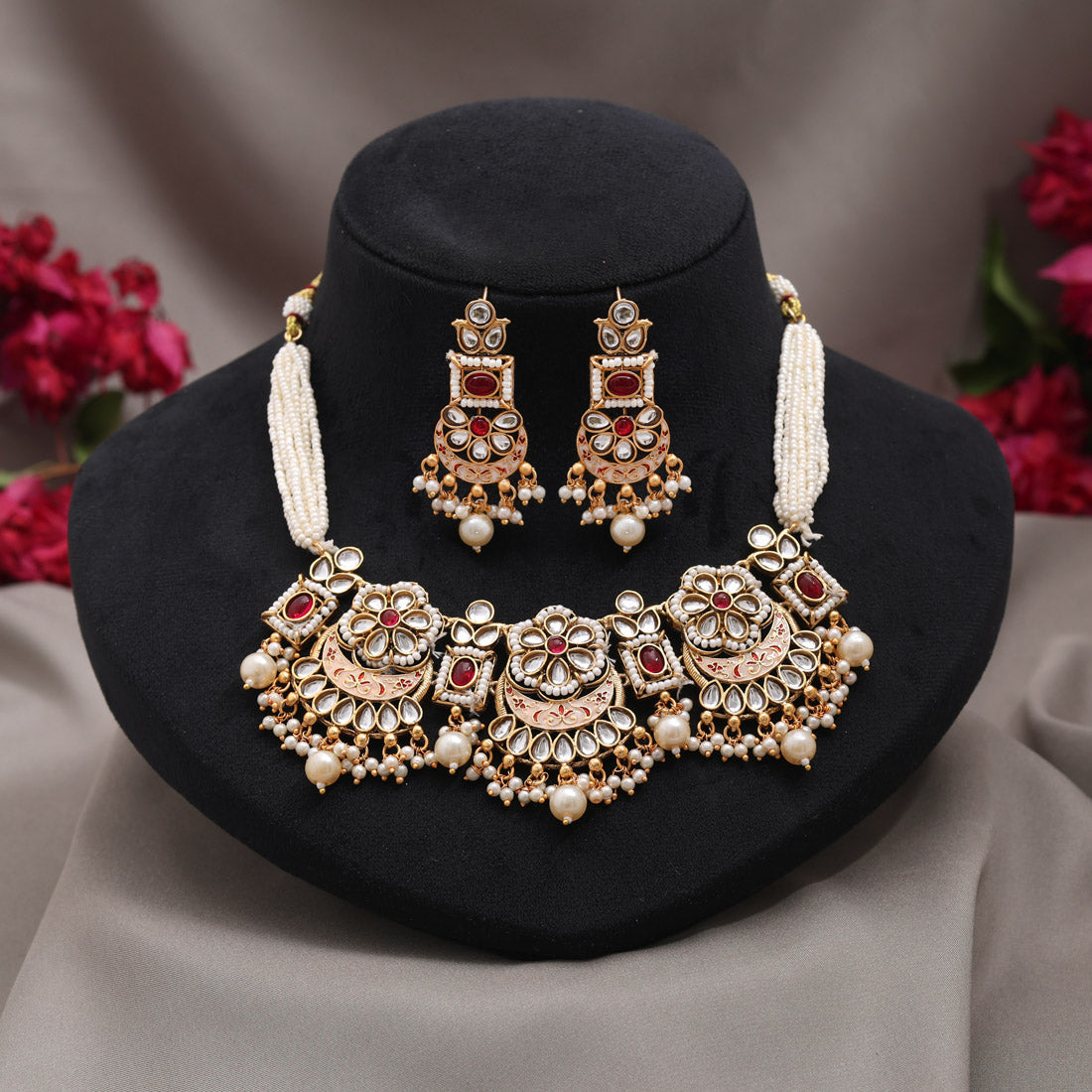 Rani Color Choker Matte Gold Meenakari Necklace Set