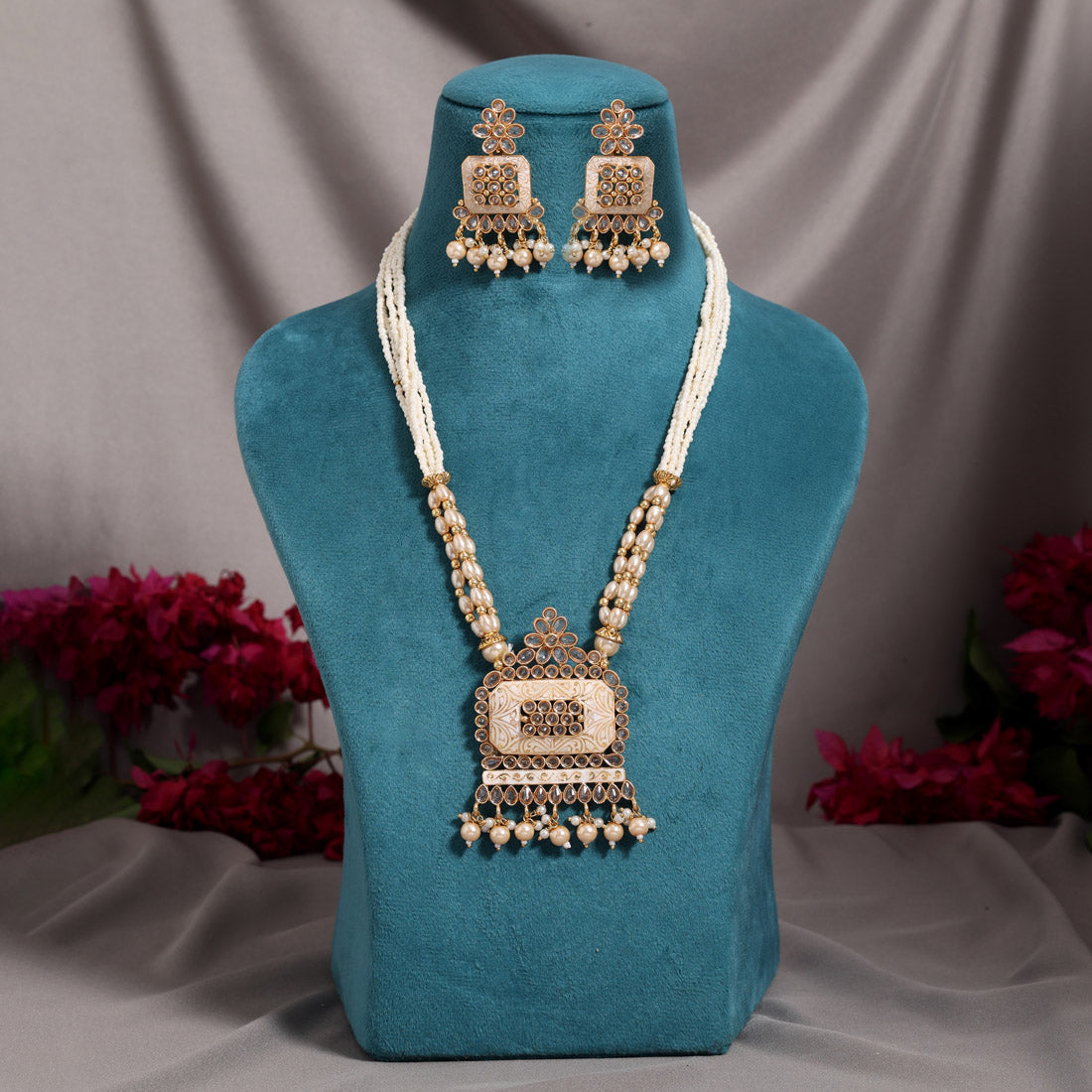 Gold Color Matte Gold Meenakari Necklace Set Jewellery GetGlit