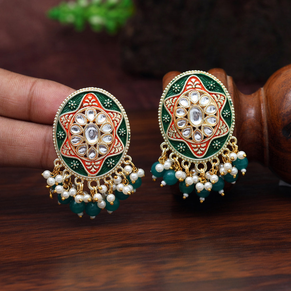 Green Color Mint Meena Earrings (MNTE457GRN) Jewellery GetGlit