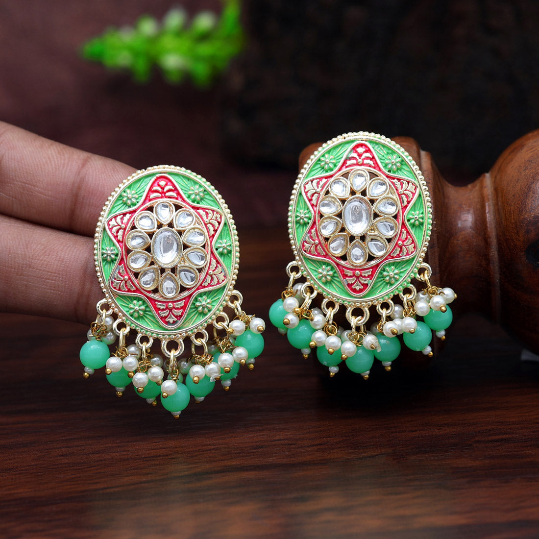 Parrot Green Color Mint Meena Earrings (MNTE457PGRN) Jewellery GetGlit   