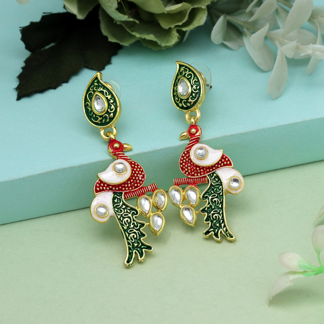 Maroon & Green Color Mint Meena Earrings (MNTE483MG) Earrings GetGlit   