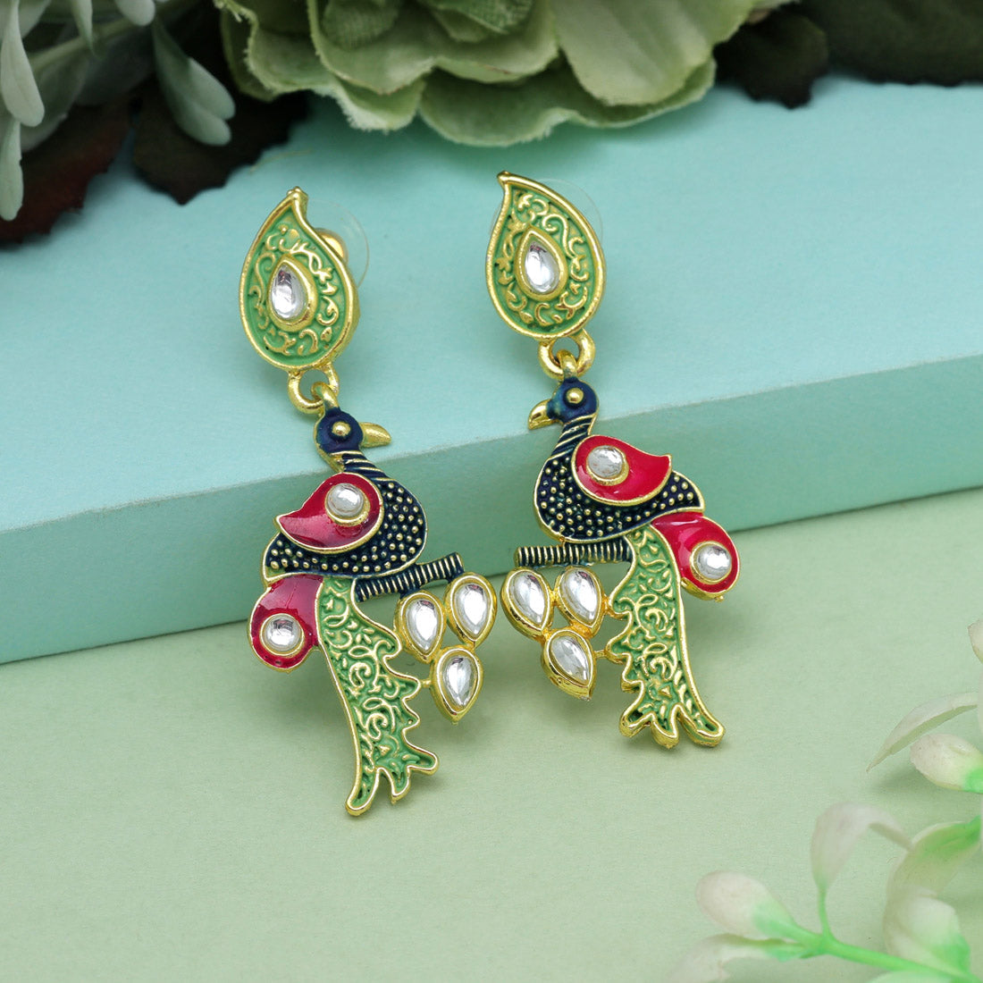 Parrot Green Color Mint Meena Earrings (MNTE483PGRN) Earrings GetGlit   