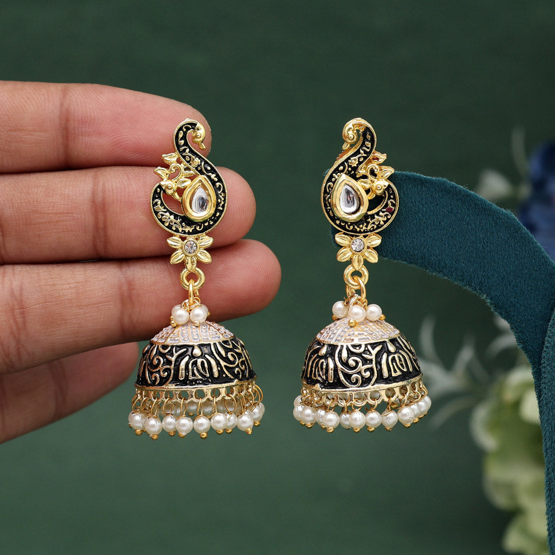 Black Color Mint Meena Earrings (MNTE485BLK) Earrings GetGlit   