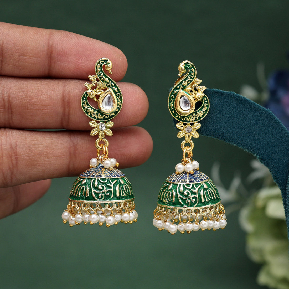 Green Color Mint Meena Earrings (MNTE485GRN) Earrings GetGlit   