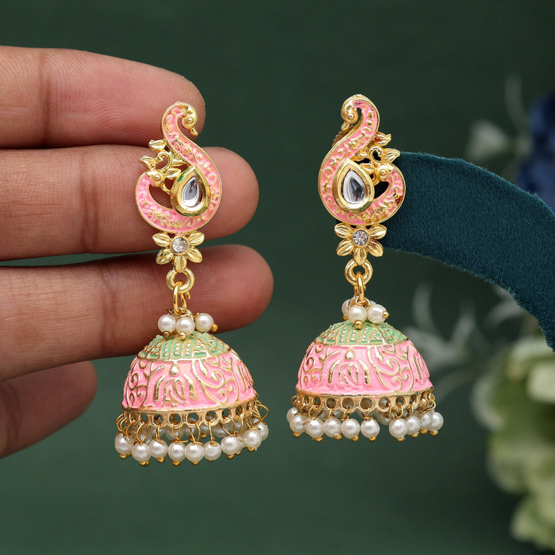 Pink Color Mint Meena Earrings (MNTE485PNK) Earrings GetGlit   