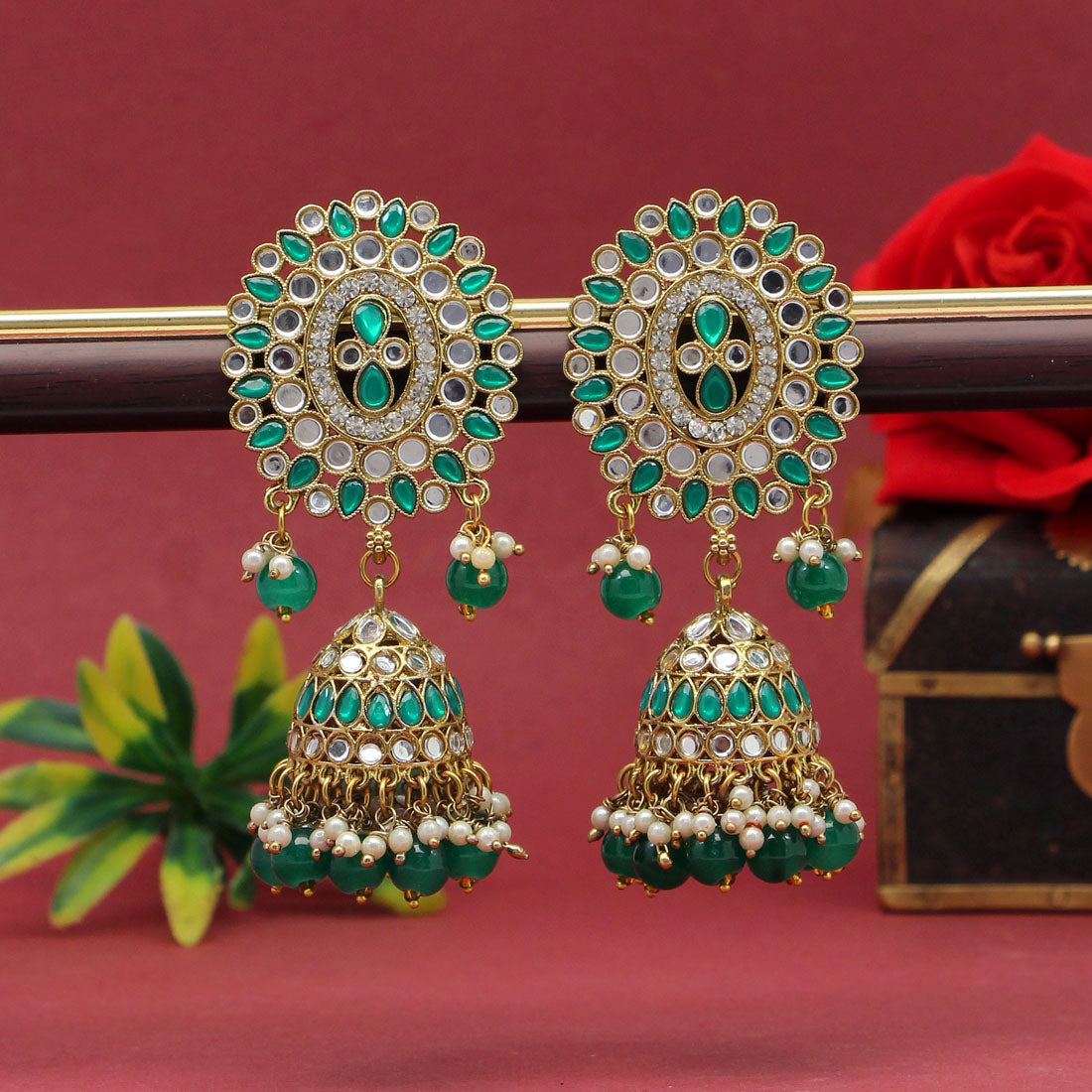 Green Color Mirror Earrings (MRE126GRN) Jewellery GetGlit