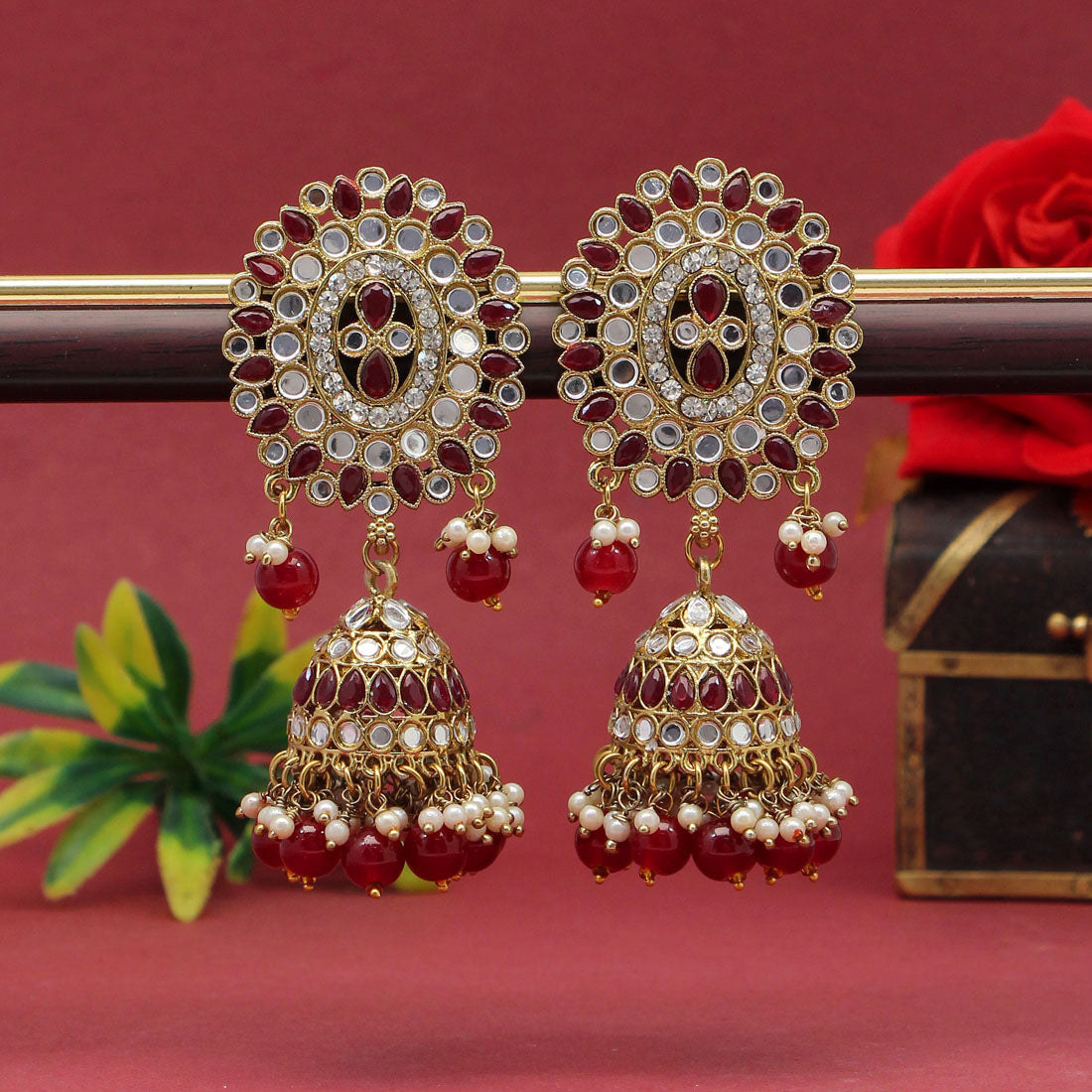 Maroon Color Mirror Earrings (MRE126MRN) Jewellery GetGlit