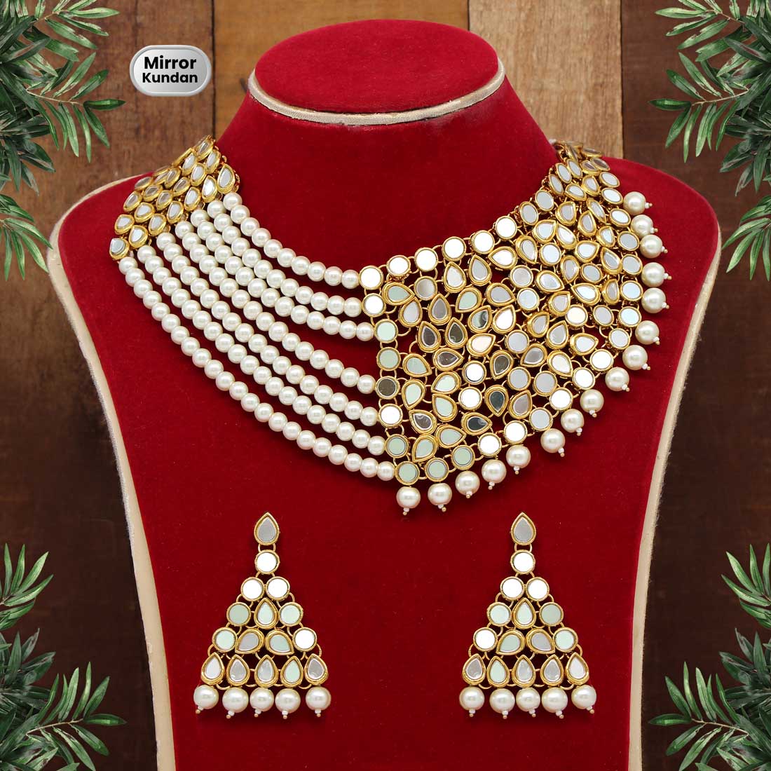 White Color Mirror Kundan Necklace Set (MRN104WHT) Jewellery GetGlit   