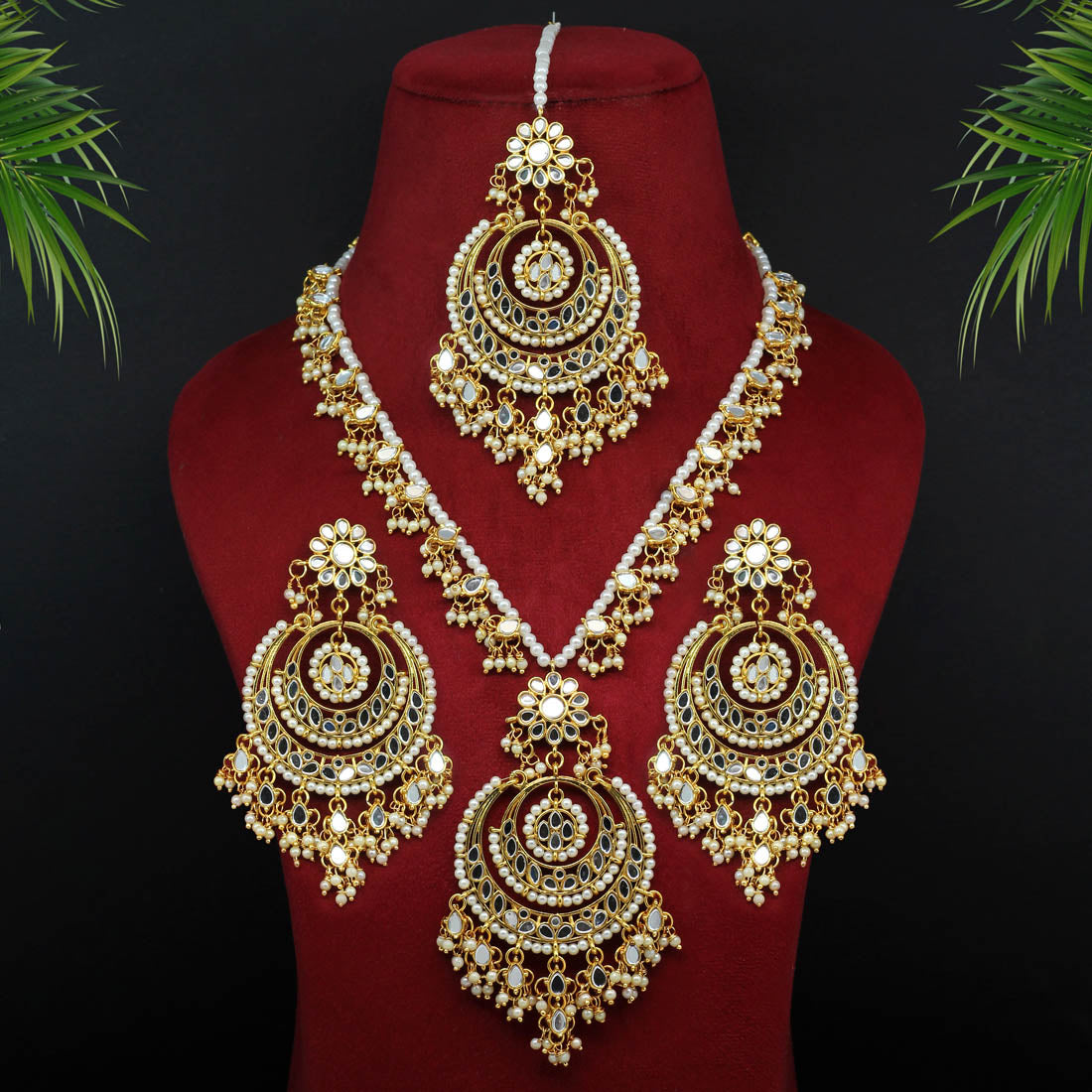 Gold Color Kundan Mirror Necklace Set Jewellery GetGlit