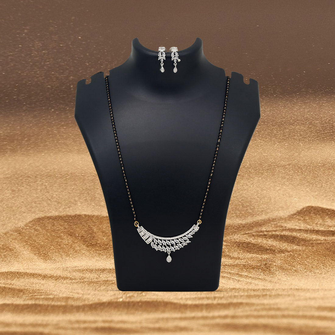 Silver Color American Diamond Mangalsutra With Earrings (MS358SLV)