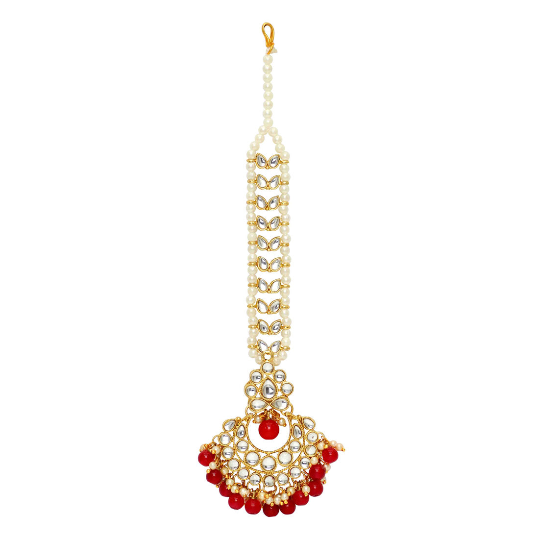 Red Color Kundan Maang Tikka Jewellery GetGlit