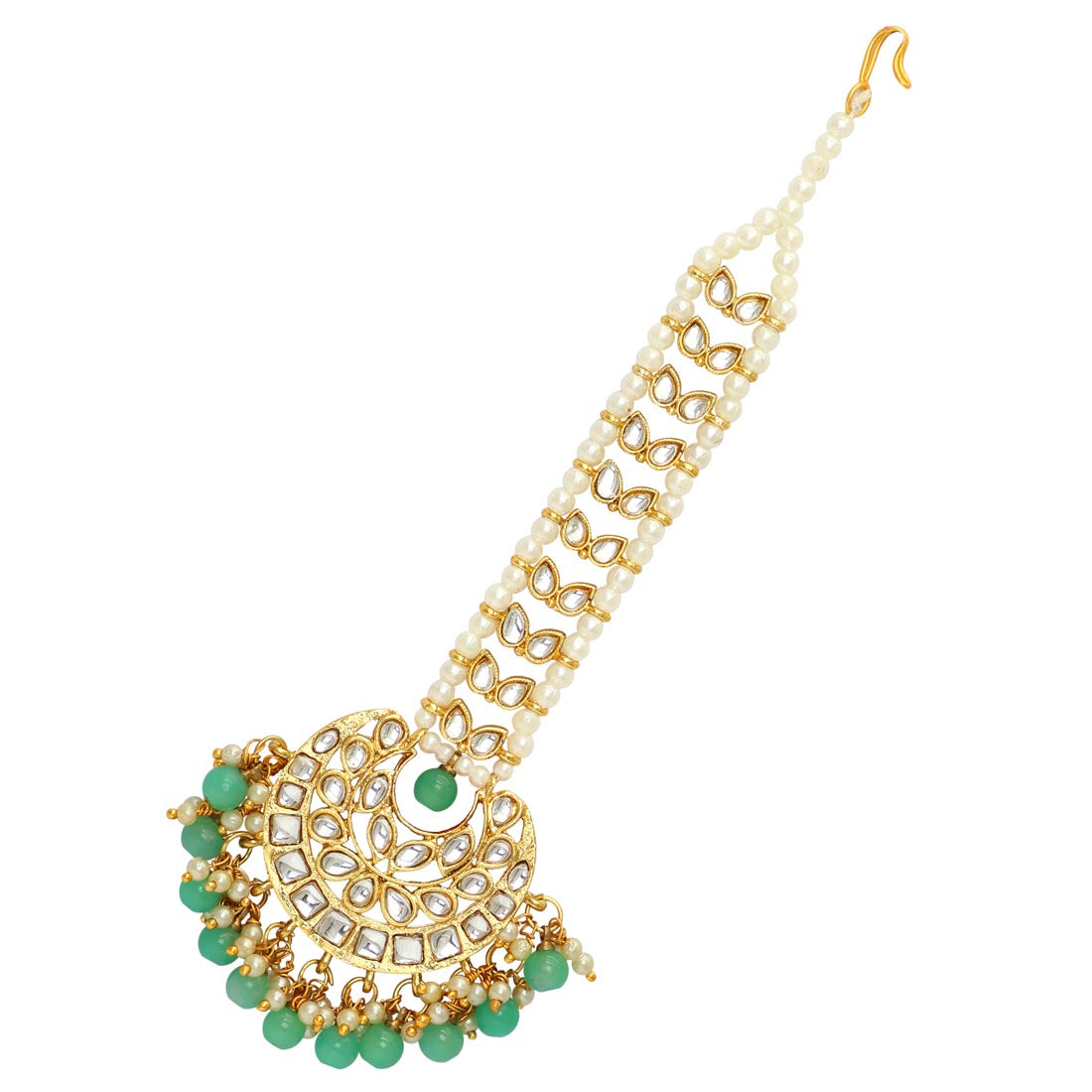 Rama Green Color Kundan Maang Tikka Jewellery GetGlit