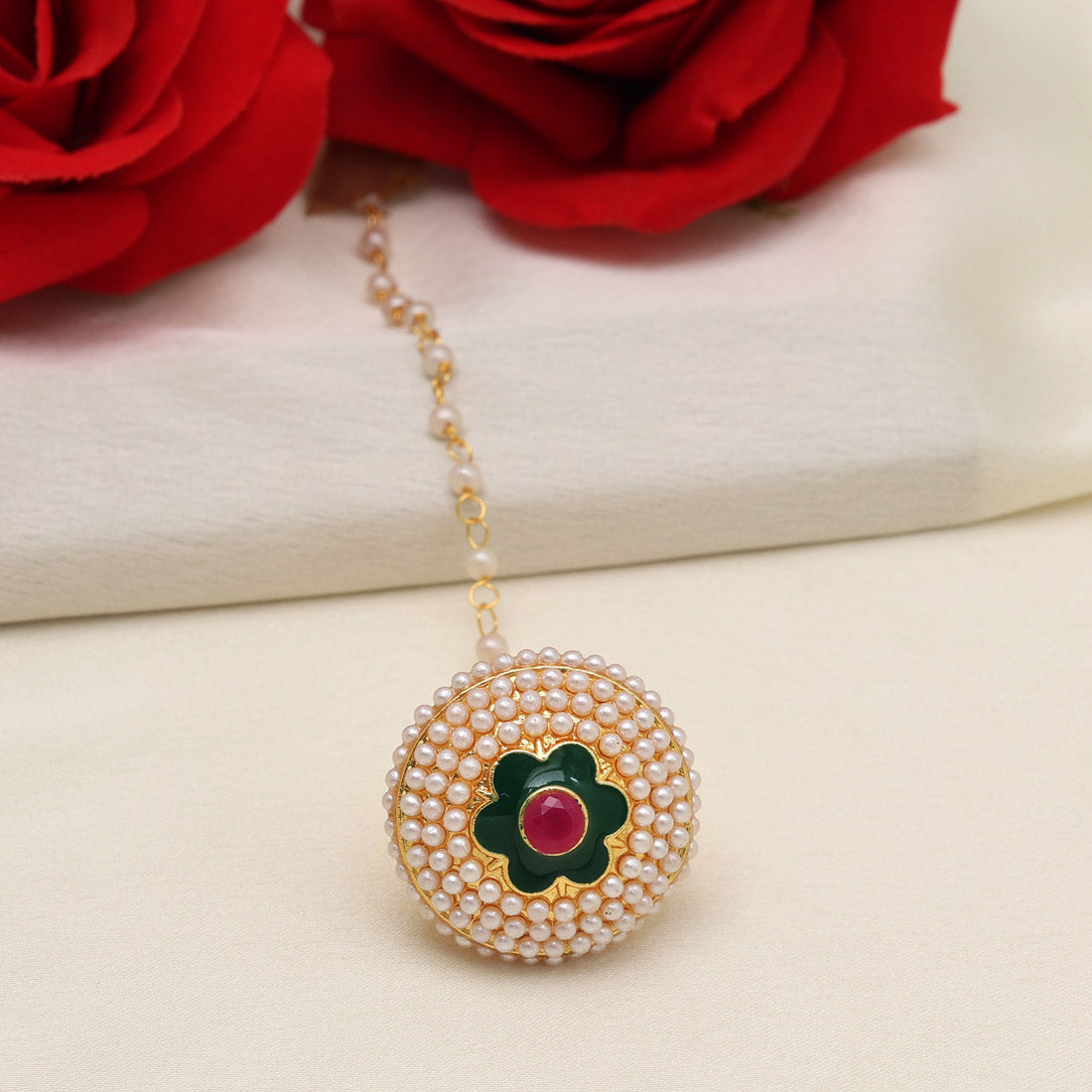 Maroon & Green Color Meena Work Borla Tikka (MTK550MG) Jewellery GetGlit