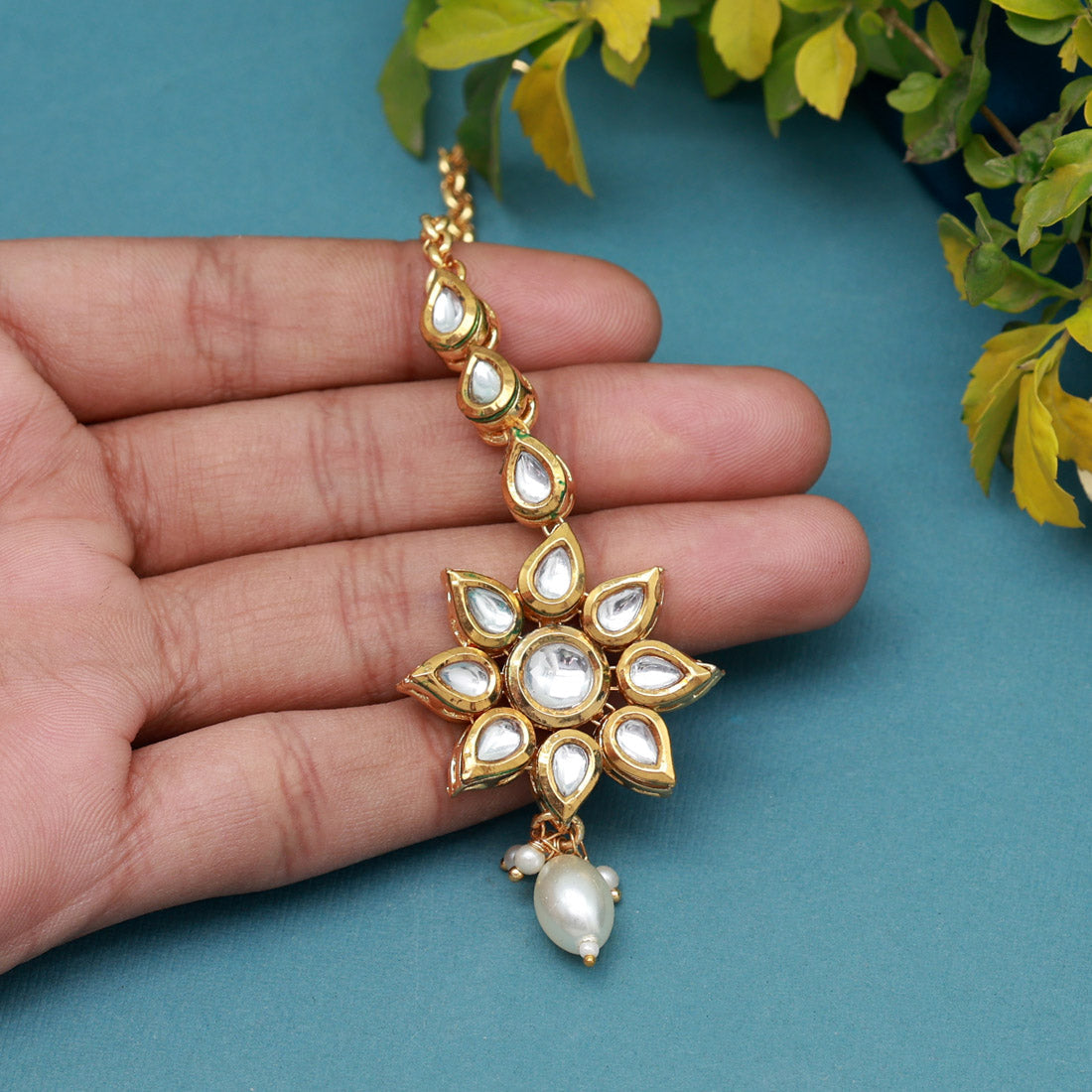 White Color Meena Work Kundan Maang Tikka (MTK557WHT) Jewellery GetGlit