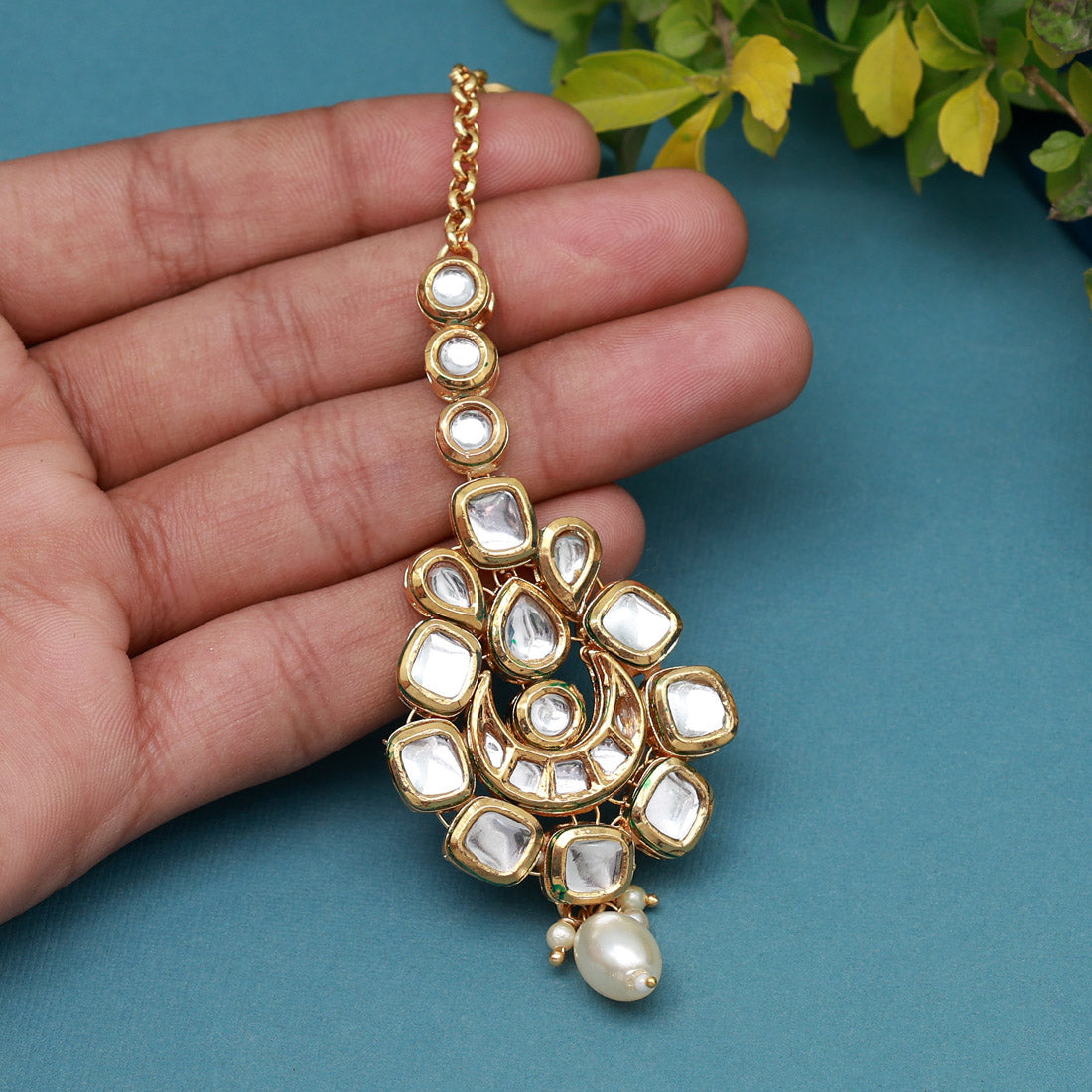 White Color Meena Work Kundan Maang Tikka (MTK558WHT) Jewellery GetGlit   