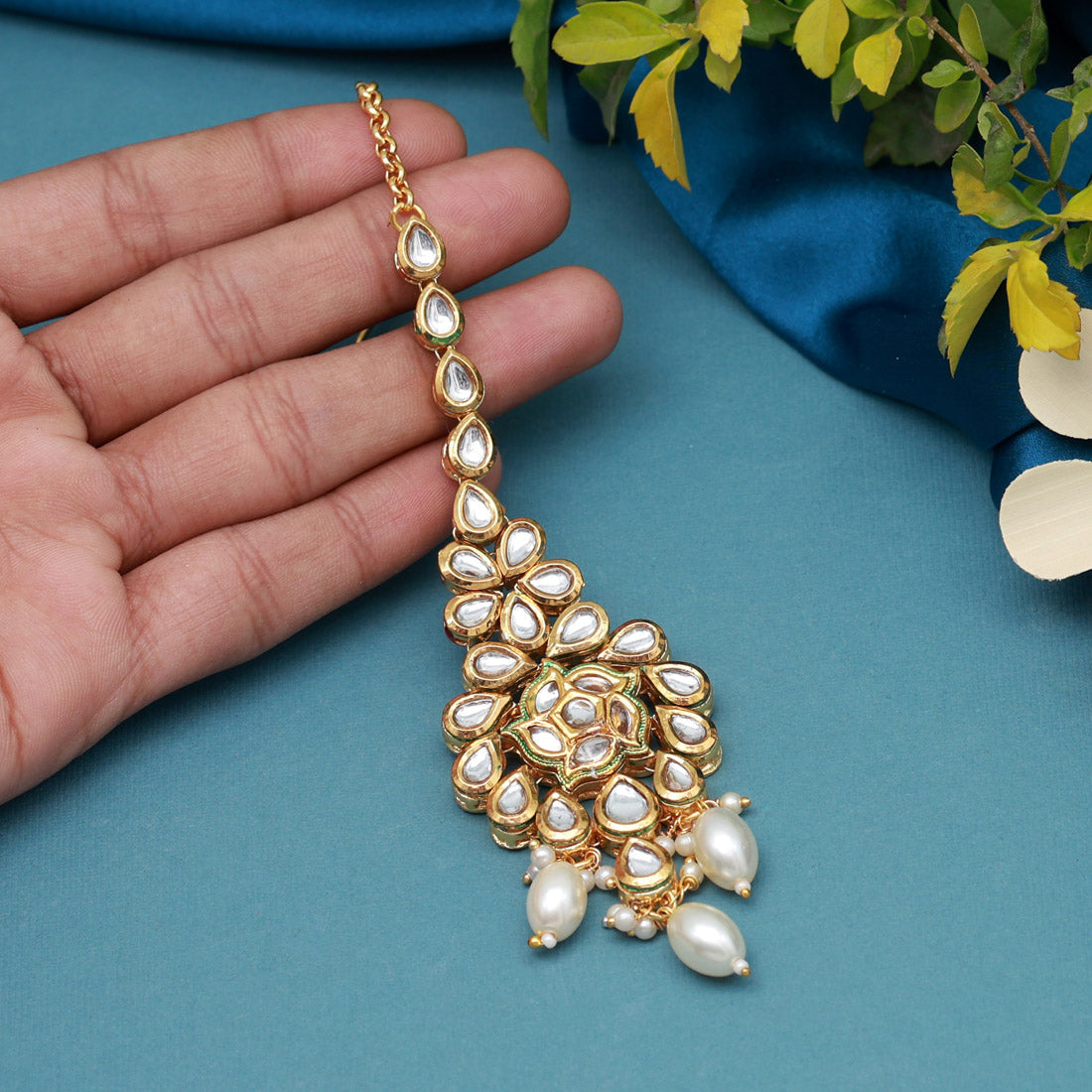 White Color Meena Work Kundan Maang Tikka (MTK560WHT) Jewellery GetGlit   