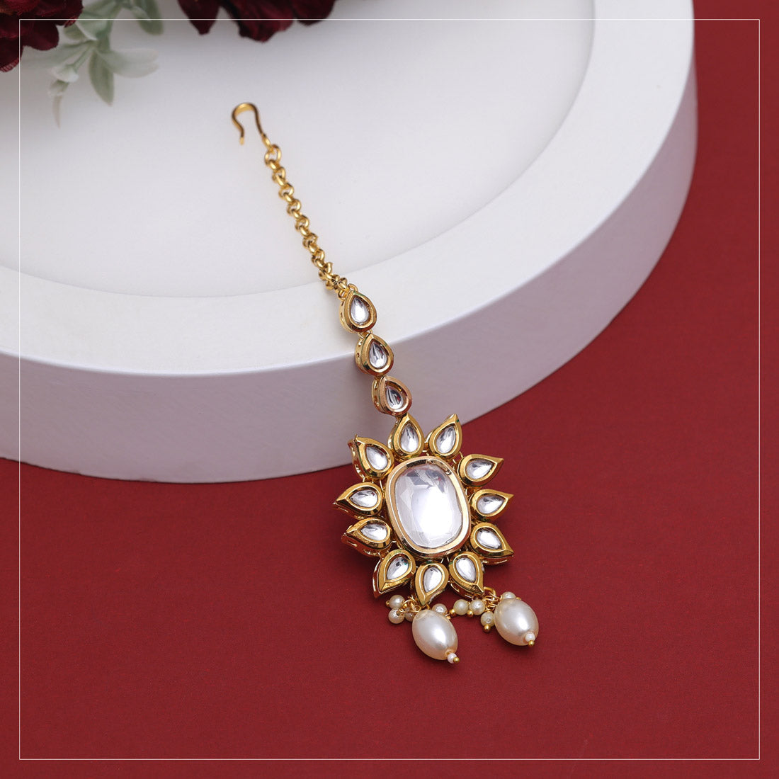 White Color Back Side Meena Work Kundan Maang Tikka (MTK563WHT) Jewellery GetGlit