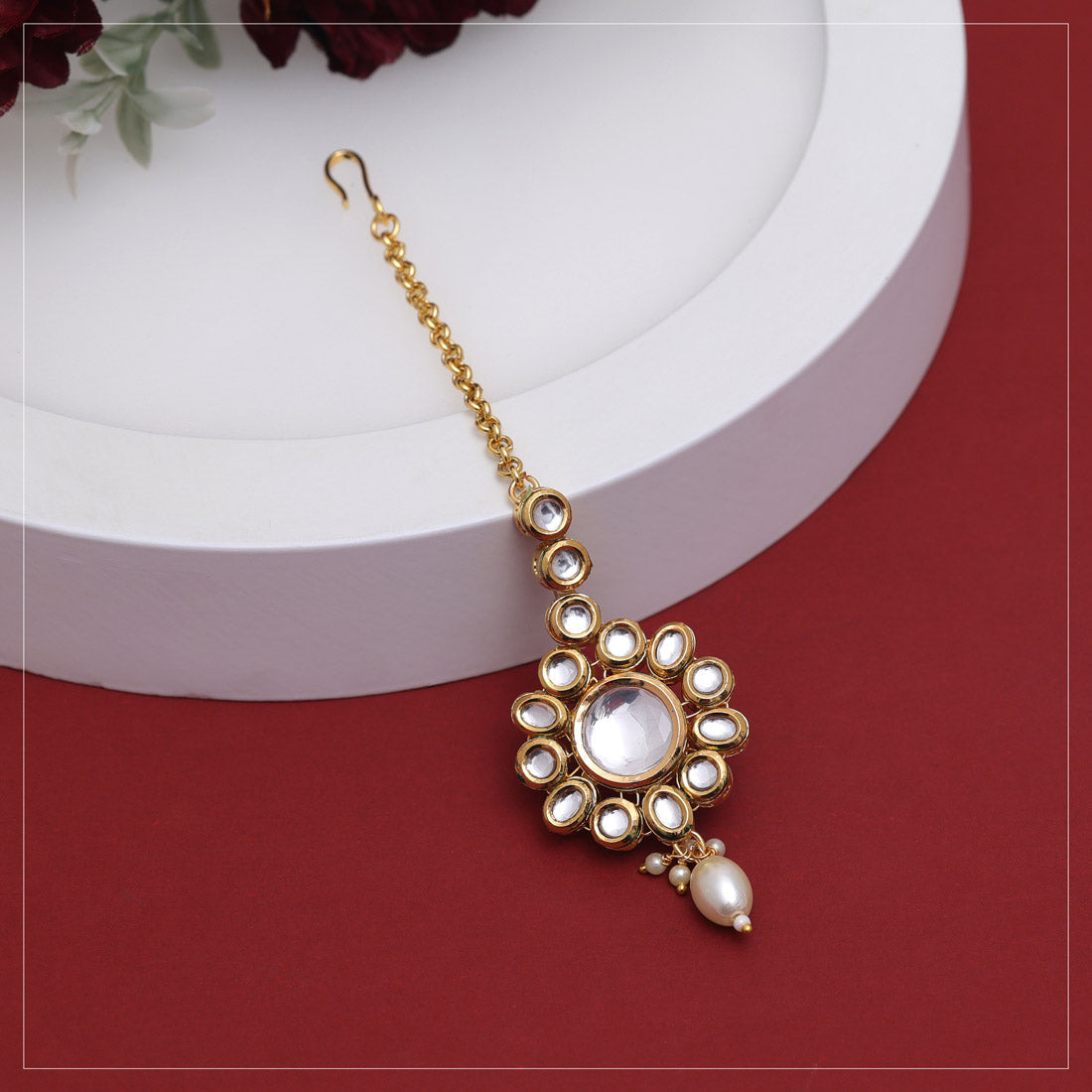 White Color Back Side Meena Work Kundan Maang Tikka (MTK565WHT) Jewellery GetGlit   