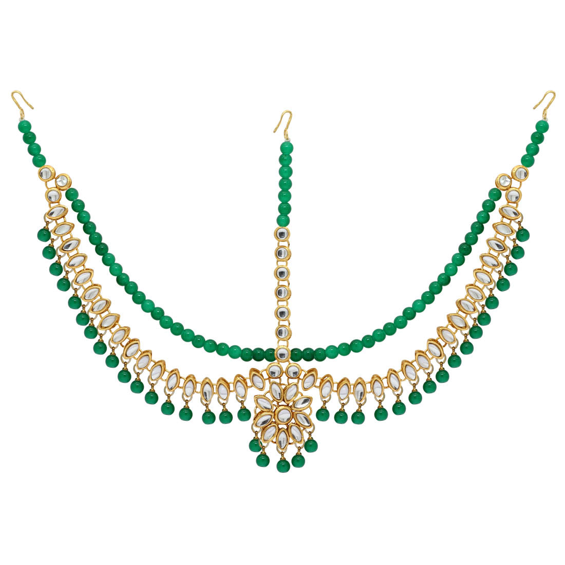 Green Color Imitation Pearl & Kundan Work Matha Patti (MTP38GRN) Jewellery GetGlit