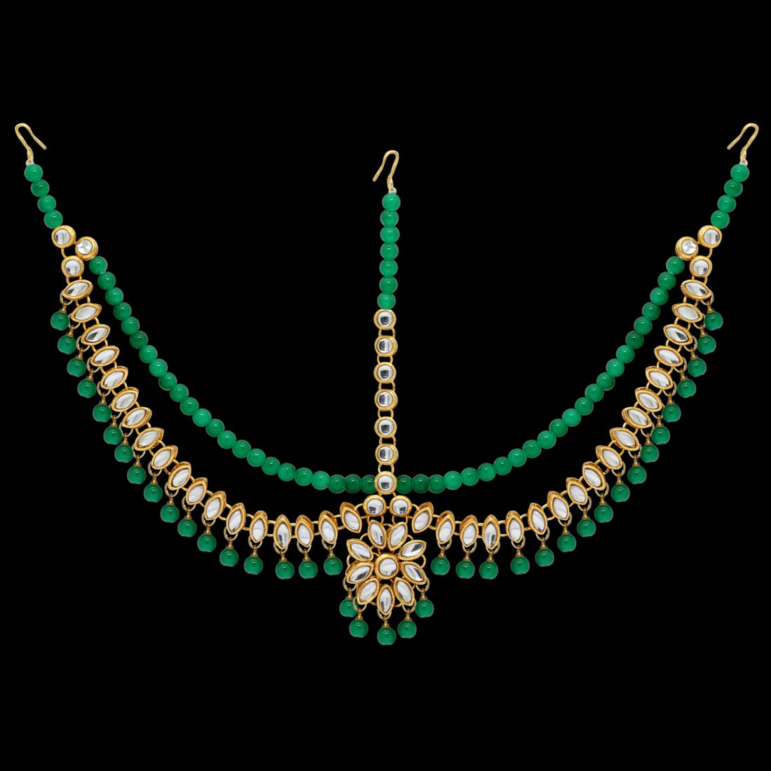 Green Color Imitation Pearl & Kundan Work Matha Patti (MTP38GRN) Jewellery GetGlit