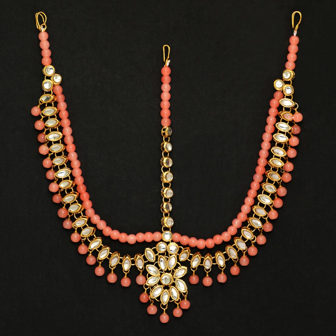 Peach Color Kundan Work Matha Patti (MTP38PCH)