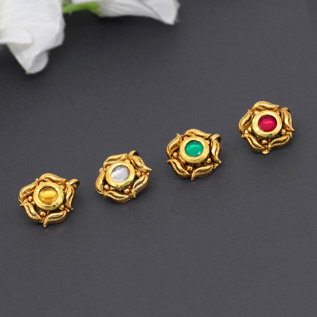 Multi Color Kundan Nose Pin Combo Of 4 Pieces (NSP137CMB)