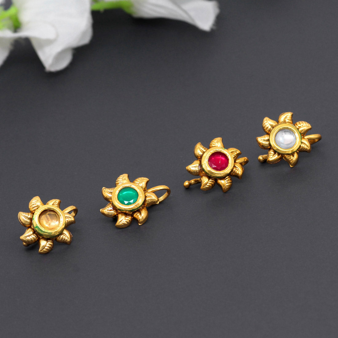 Multi Color Kundan Nose Pin Combo Of 4 Pieces (NSP142CMB)