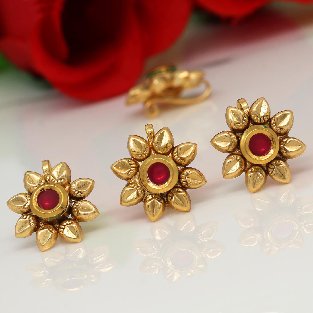 Rani Color Kundan Nose Pin Combo Of 4 Pieces (NSP169CMB) Jewellery GetGlit   