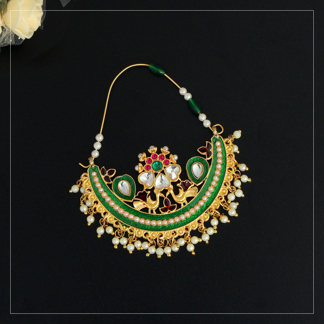 Green Color Glass Stone Meenakari Nose Nath (NTH288GRN) Jewellery GetGlit   