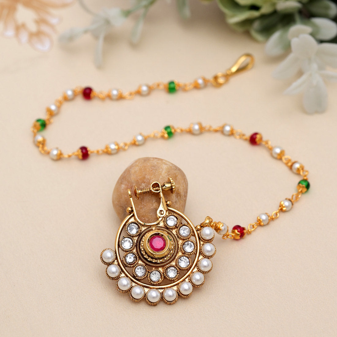 Maroon & Green Color Nose Nath (NTH347MG) Jewellery GetGlit   