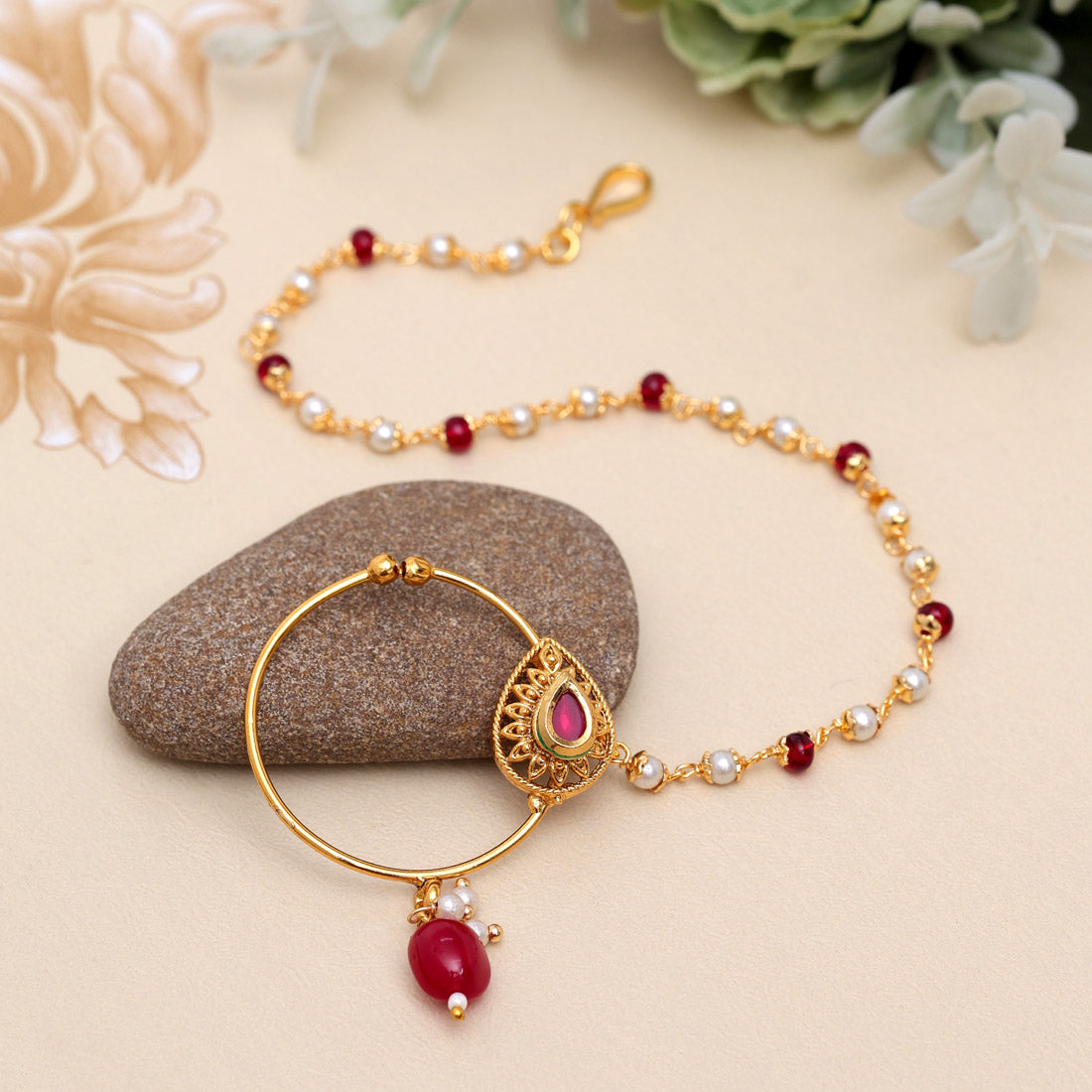 Maroon Color Nose Nath (NTH350MRN) Jewellery GetGlit   