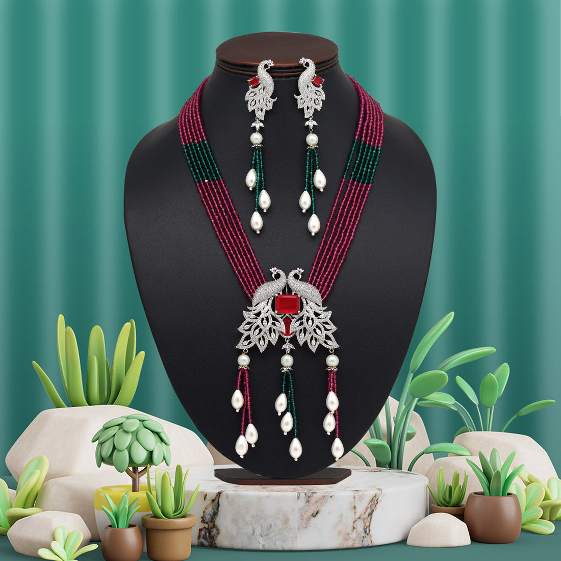 Rani & Green Color American Diamond Necklace Set Jewellery GlitStudio   