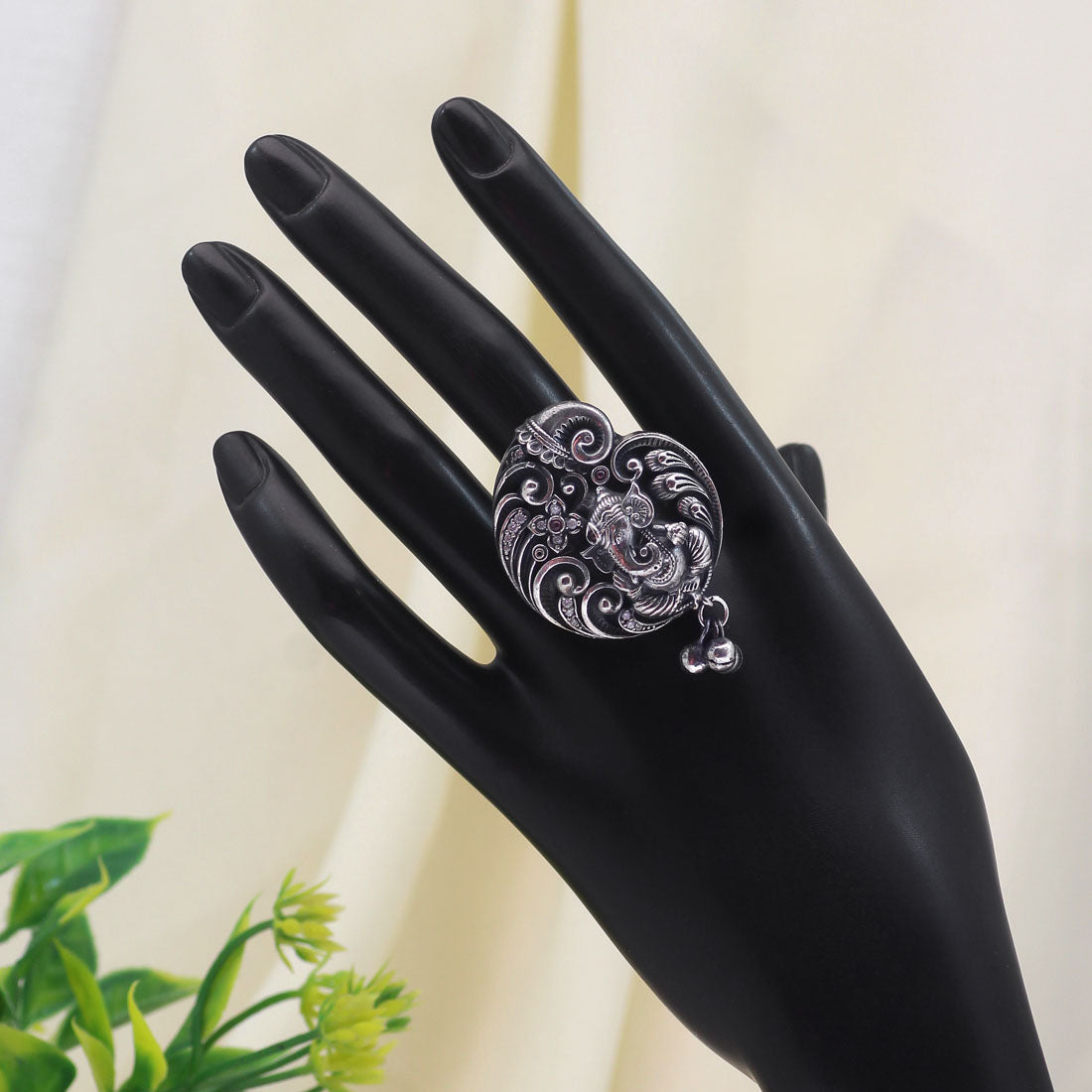 White Color Lord Ganesha Premium Oxidised Rings Jewellery GlitStudio   