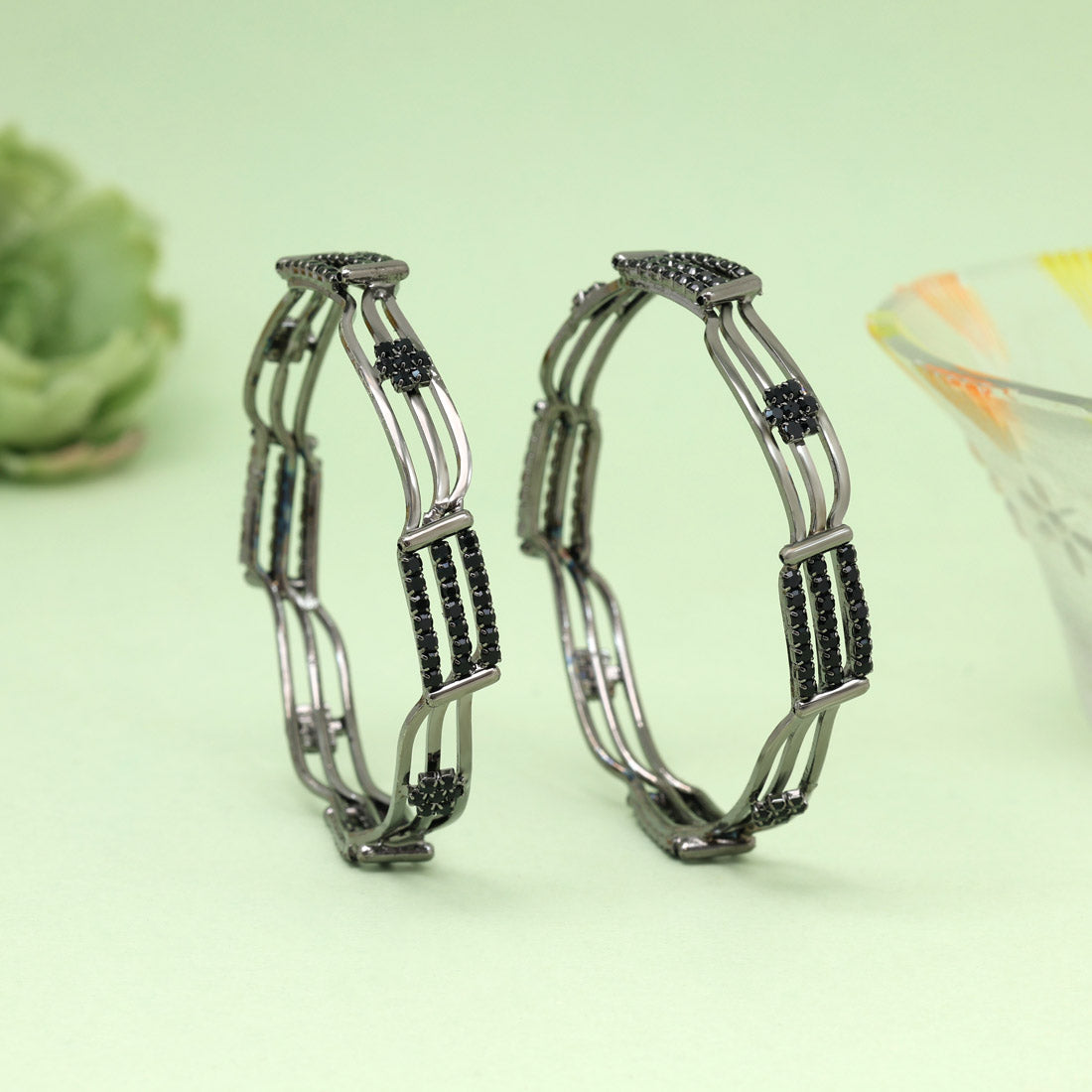 Black Color 1 Pair Bangle Size: 2.4 Jewellery GetGlit