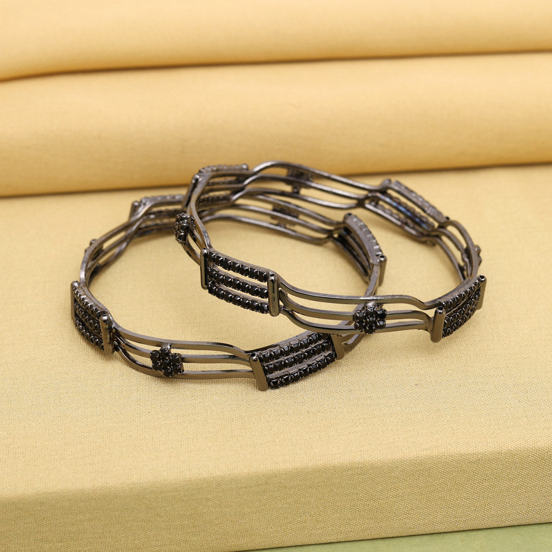 Black Color 1 Pair Bangle Size: 2.4 (PLKB867BLK-2.4) Jewellery GetGlit