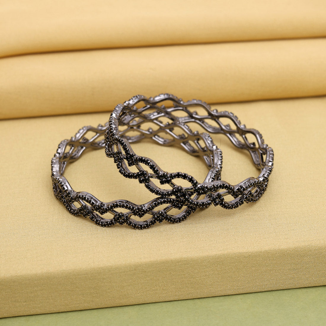 Black Color 1 Pair Bangle Size: 2.4 (PLKB868BLK-2.4) Jewellery GetGlit