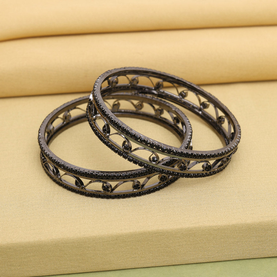 Black Color 1 Pair Bangle Size: 2.4 (PLKB869BLK-2.4) Jewellery GetGlit