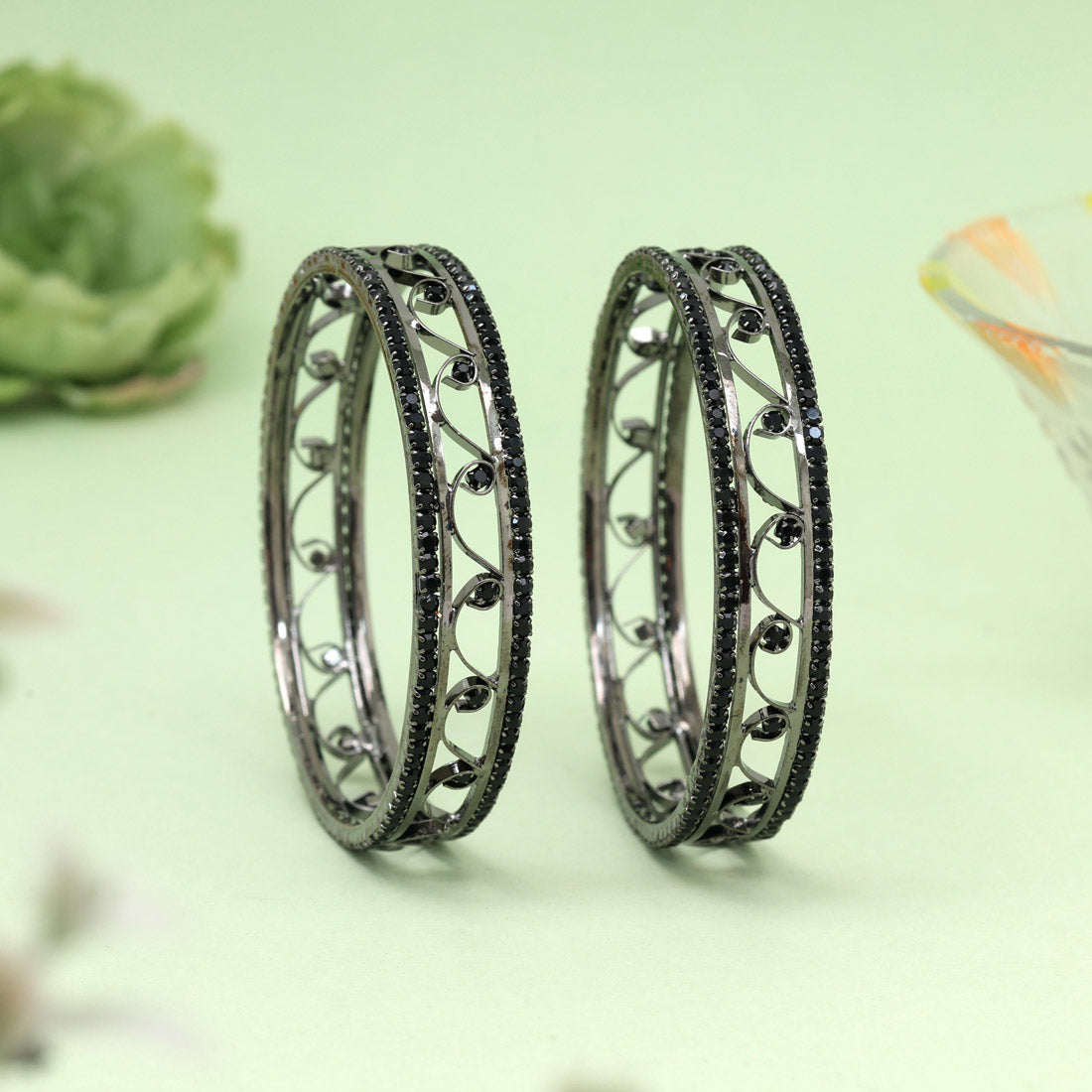 Black Color 1 Pair Bangle Size: 2.4 (PLKB869BLK-2.4) Jewellery GetGlit