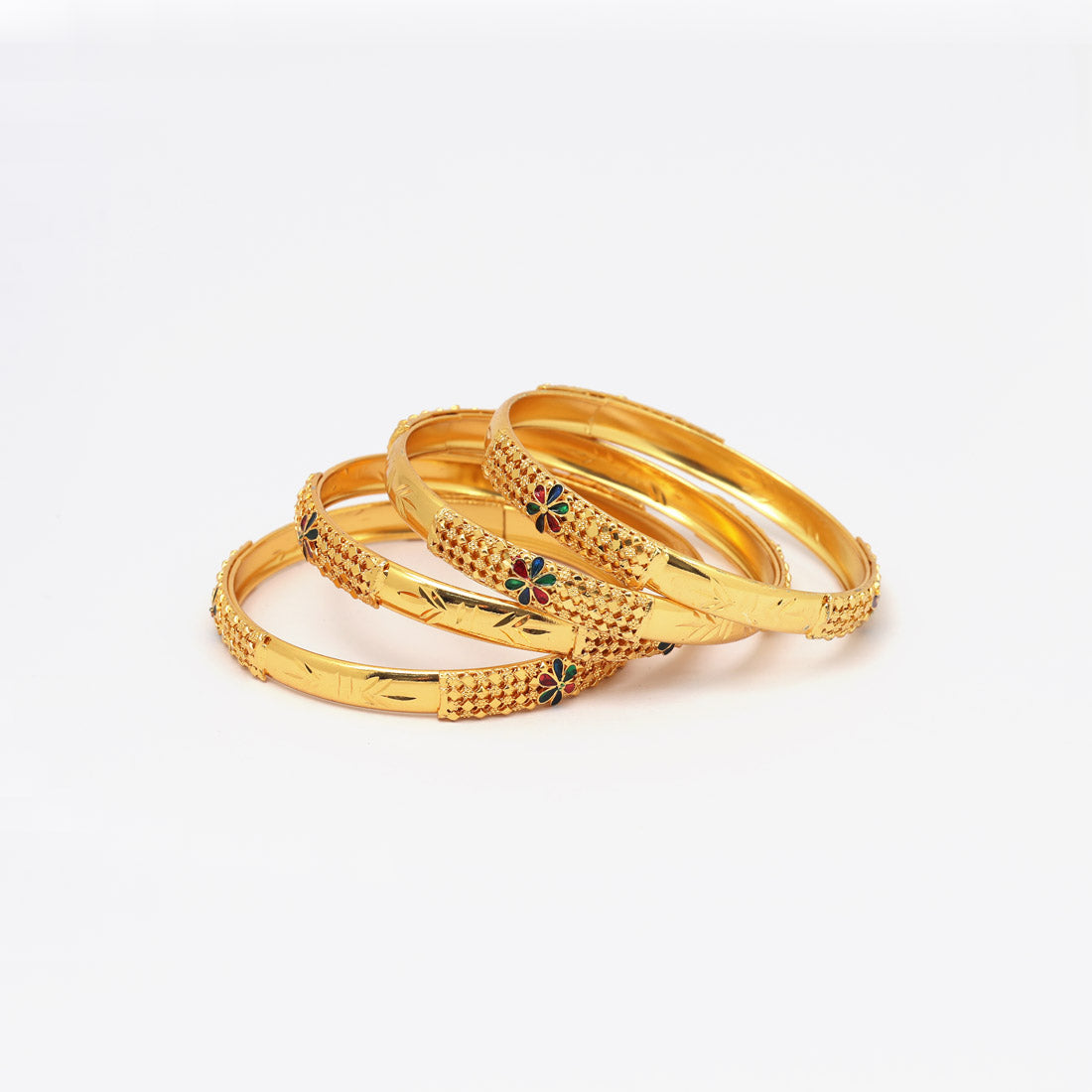 Gold Color Meena Work 1 Set Of Bangle Size: 2.4 (PLKB877GLD-2.4) Jewellery GetGlit