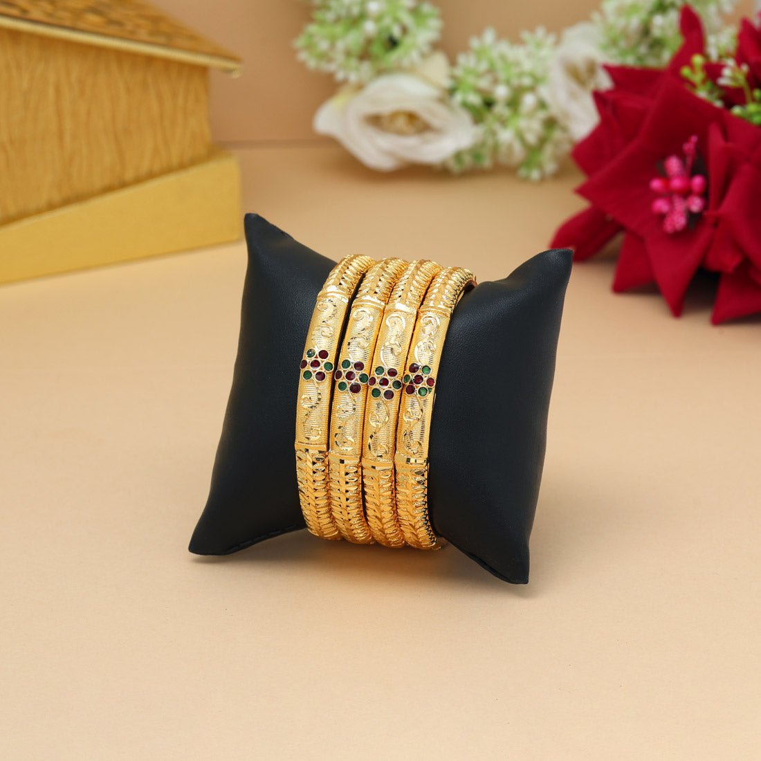 Gold Color Meena Work 1 Set Of Bangle Size: 2.4 (PLKB878GLD-2.4) Jewellery GetGlit