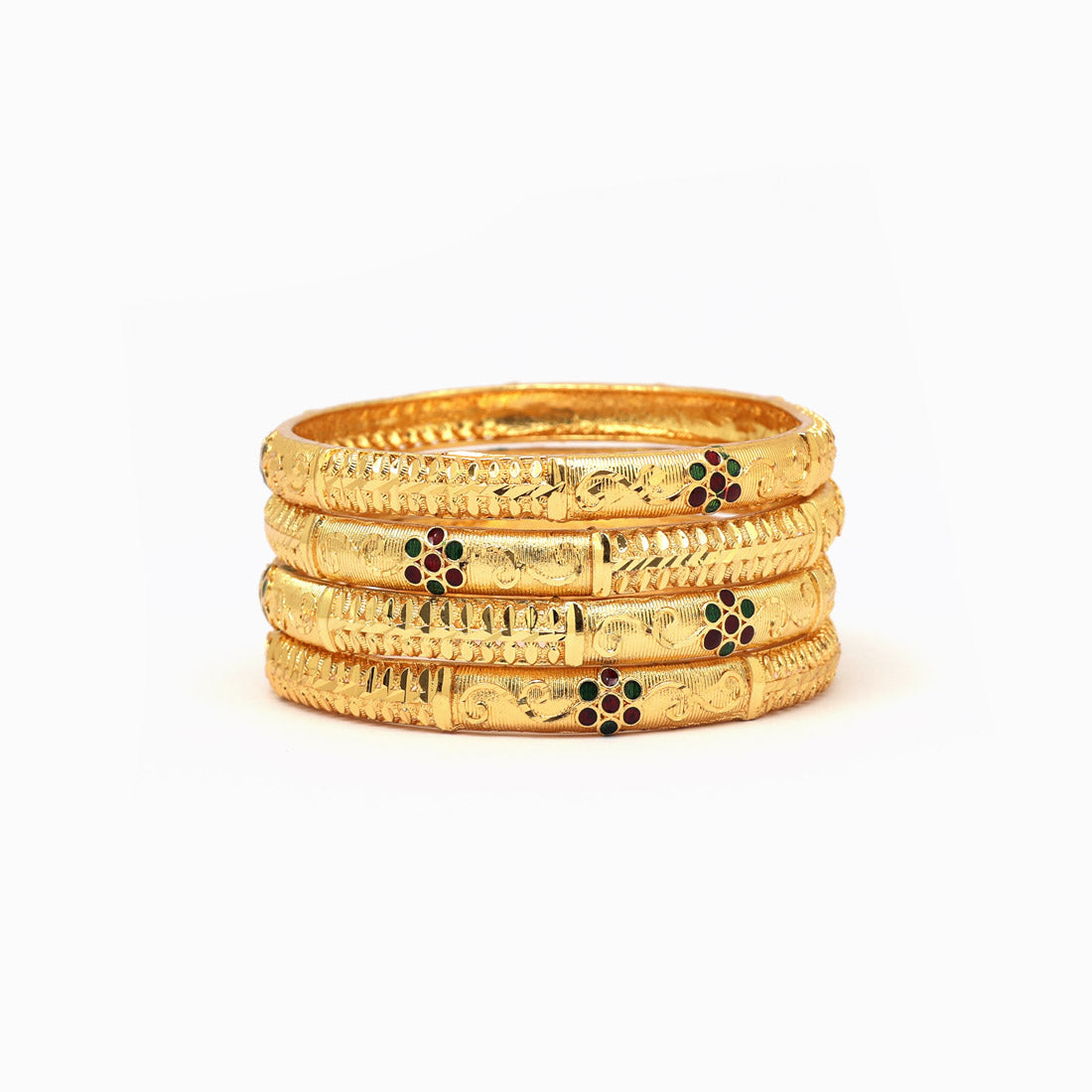 Gold Color Meena Work 1 Set Of Bangle Size: 2.4 (PLKB878GLD-2.4) Jewellery GetGlit