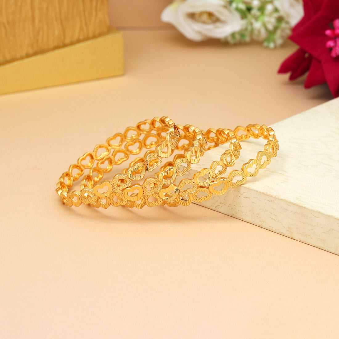 Gold Color 1 Set Of Bangle Size: 2.10 (PLKB880GLD-2.10) Jewellery GetGlit