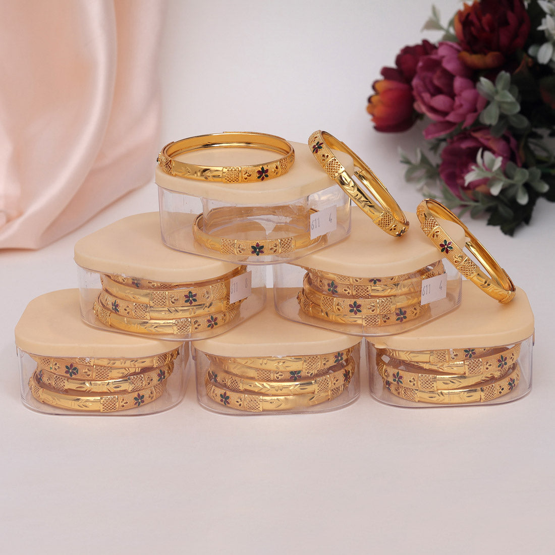 Gold Color 6 Set Of Bangles Combo (PLKBCMB597) Jewellery GetGlit   