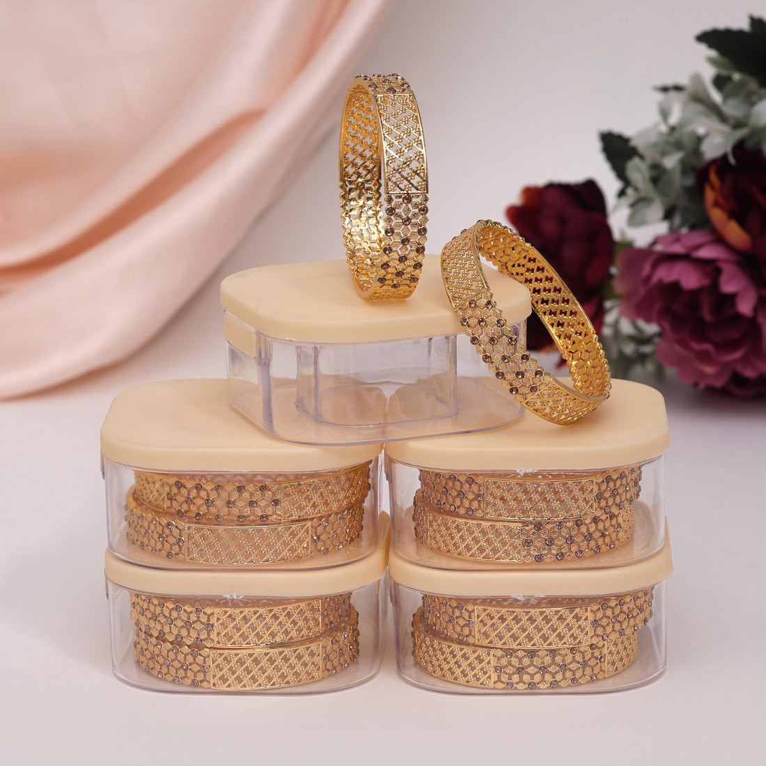 Gold Color 5 Pair Of Bangles Combo (PLKBCMB607) Bracelets GetGlit   