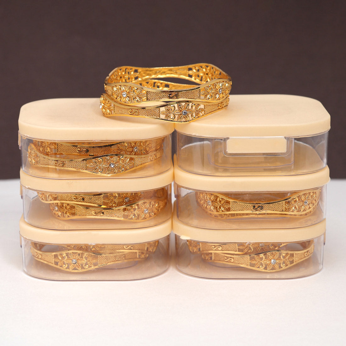 Gold Color 6 Pair Of Bangles Combo (PLKBCMB617) Bracelets GetGlit   