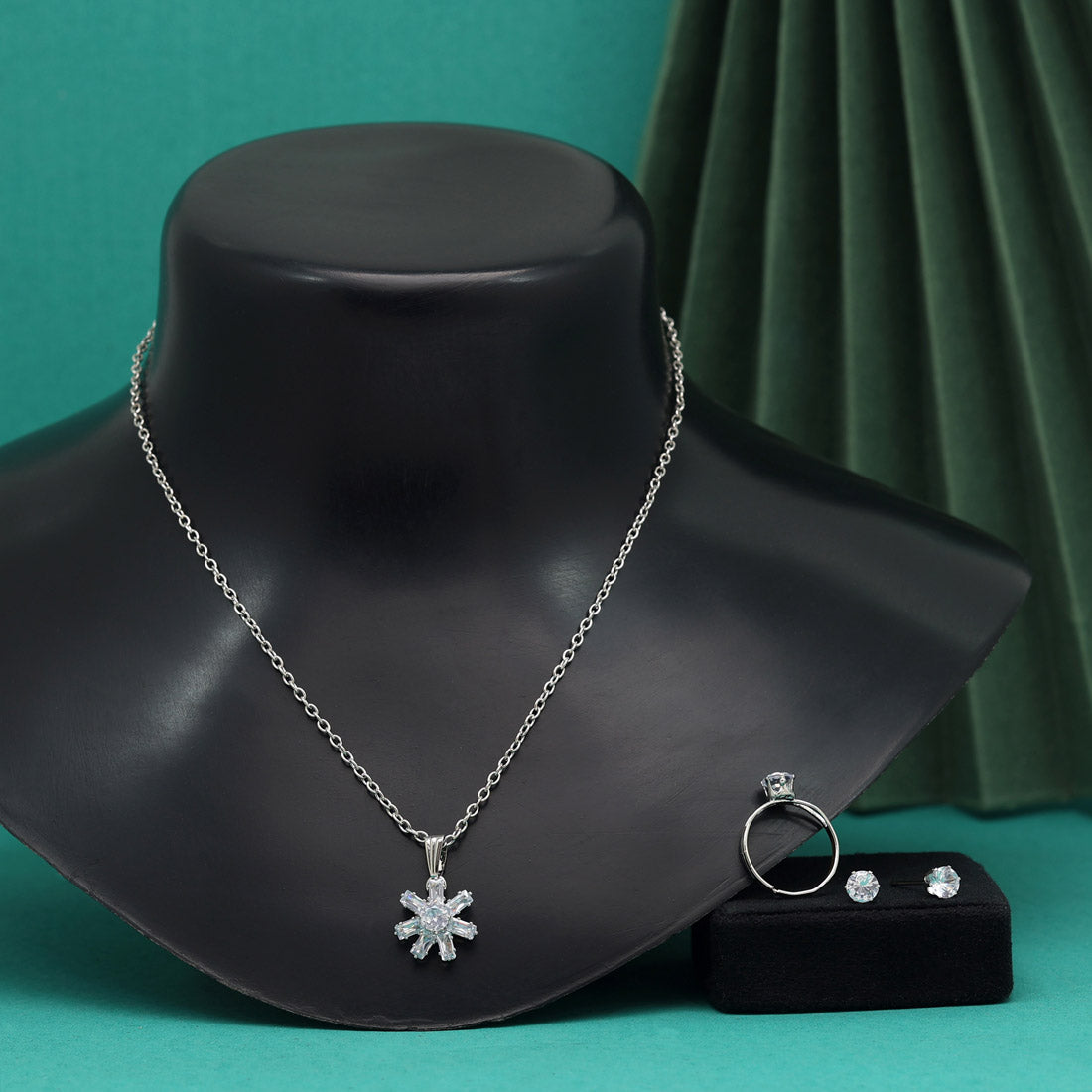 Silver Color Stone Locket Pendant Set (PLKP170SLV) Jewellery GetGlit