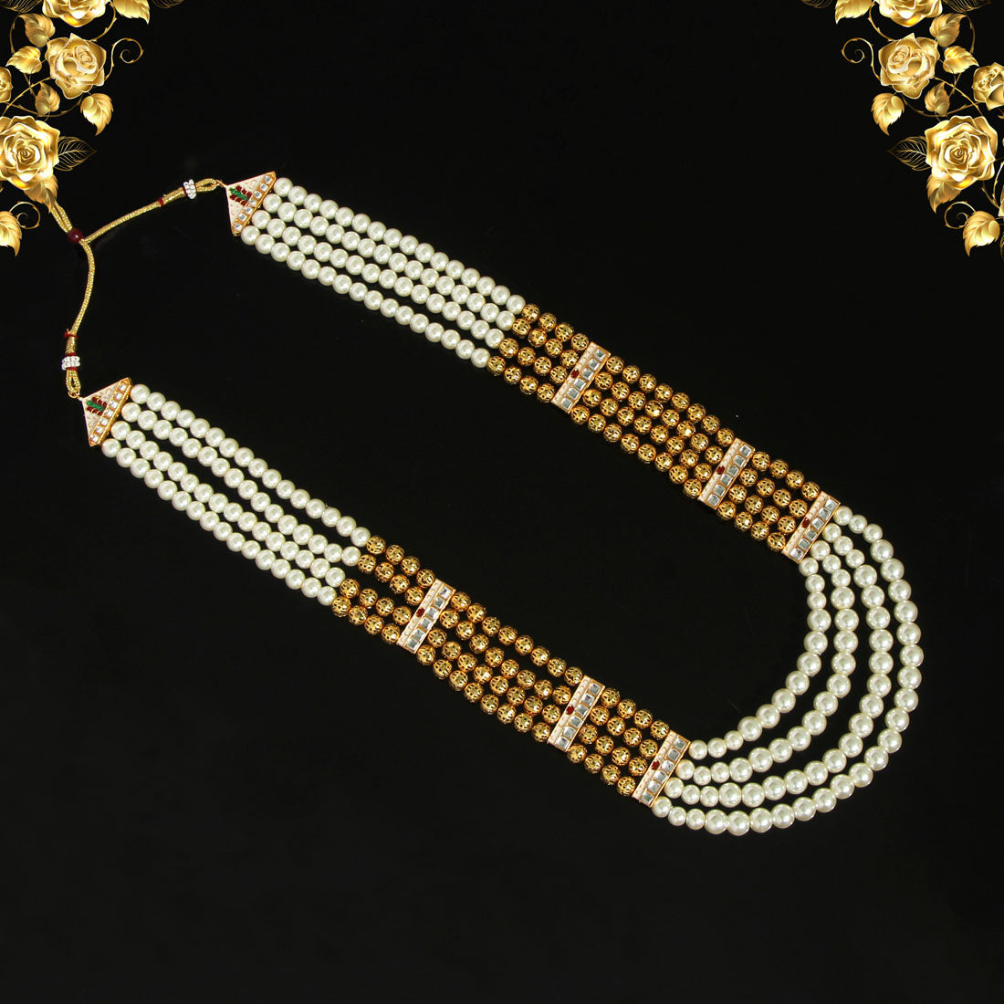 Gold & White Color Beads Long Necklace (PN737GLDWHT) Jewellery GetGlit