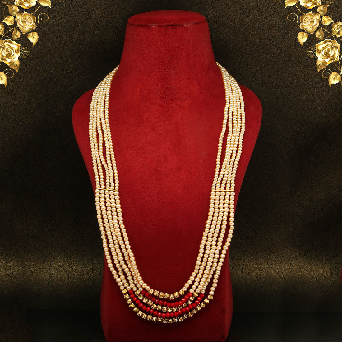 Gold & White Color Beads Long Necklace (PN737GLDWHT) Jewellery GetGlit   