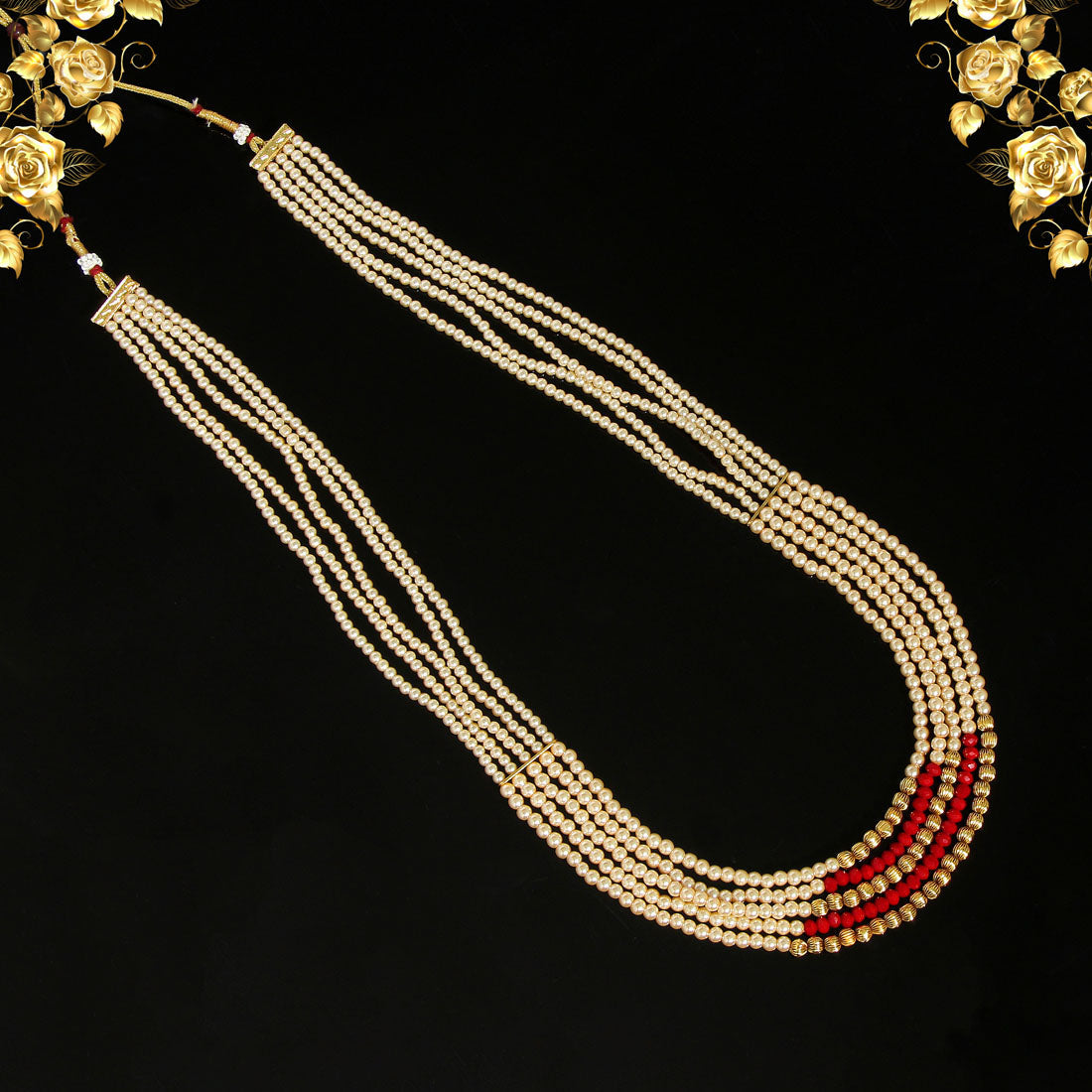 Red & Gold Color Beads Long Necklace (PN740REDGLD) Jewellery GetGlit